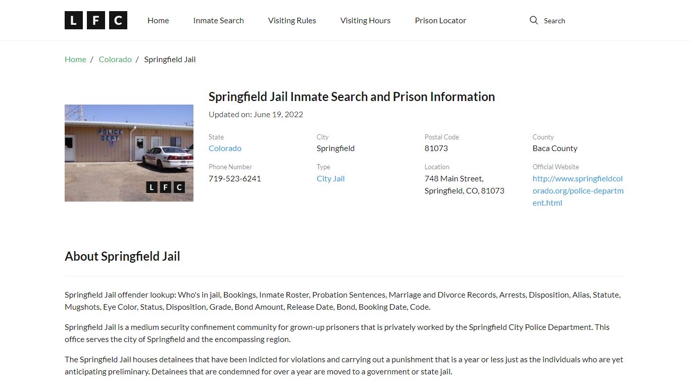Springfield Jail Inmate Search, Visitation, Phone no ...